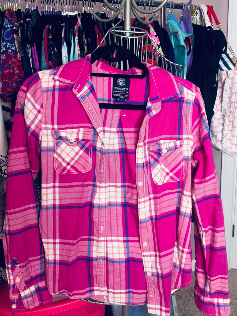 AE PINK PLAID TOP
